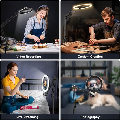 Evershop Ring Light with Stand Overhead Camera Mount Phone Holder,10” Ring Light Tripod for iPhone,Circle Led Selfie Light Halo Light for Video Recording,Photography,Streaming,Vlog,TikTok,YouTube