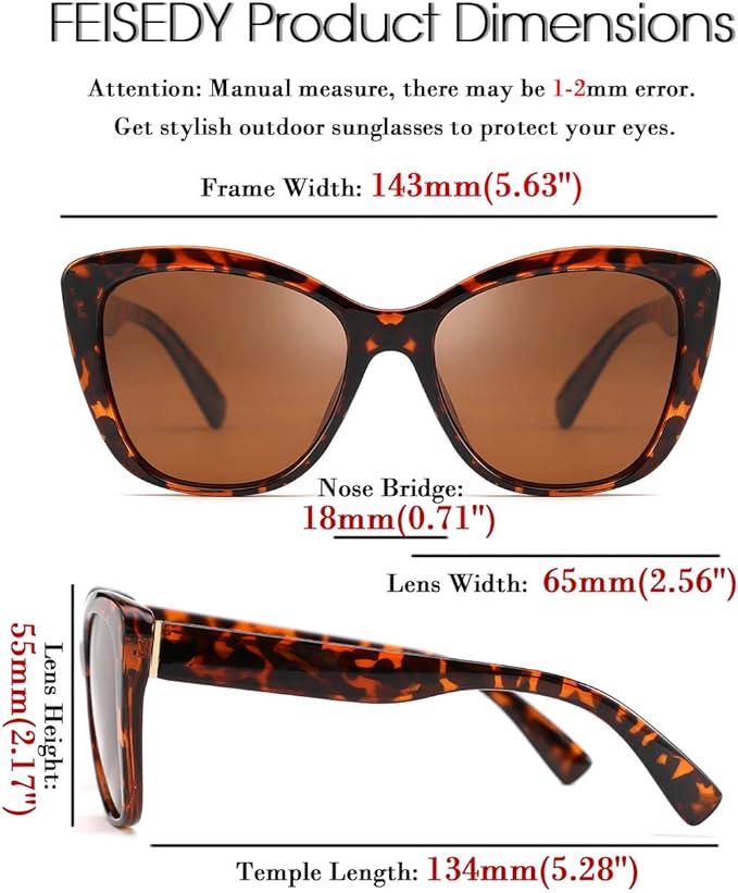 FEISEDY Polarized Vintage Sunglasses American Womens Square Jackie O Cat Eye Sunglasses B2451
