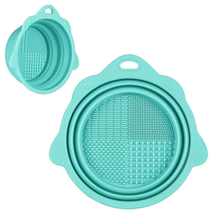 Makeup Brush Cleaner, Etercycle Foldable Silicone Brush Cleaner Bowl Srubber, Portable Washing Tools for Makeup Brush,Powder Puff,Sponge (Green)