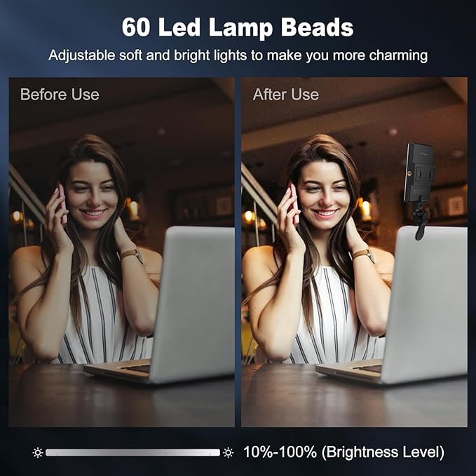 Selfie Light, Phone Light with Front & Back Clip, 60 LED Portable Light with 3 Modes, 5000mAh Rechargeable Video Light for Phone, iPhone, IPad, Laptop, TikTok, Makeup, Live Stream, Vlog
