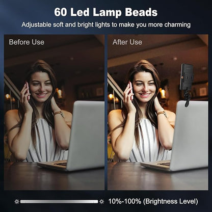 Selfie Light, Phone Light with Front & Back Clip, 60 LED Portable Light with 3 Modes, 5000mAh Rechargeable Video Light for Phone, iPhone, IPad, Laptop, TikTok, Makeup, Live Stream, Vlog