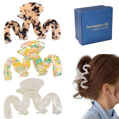 Jayongnee 3Pcs Large Claw Clips for Thick and Thin Hair (Multi-colored3)