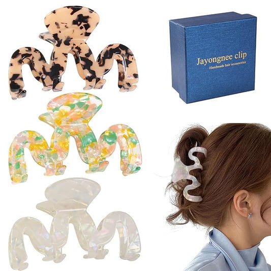 Jayongnee 3Pcs Large Claw Clips for Thick and Thin Hair (Multi-colored3)