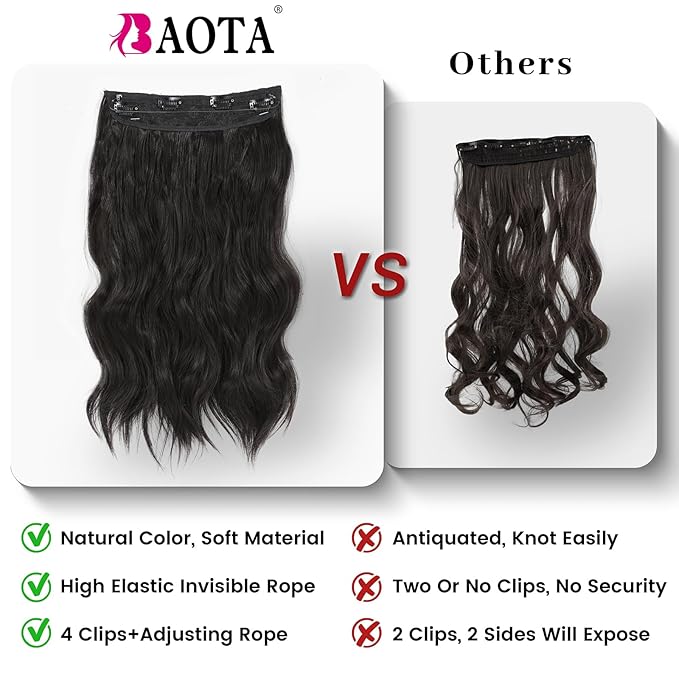 16 Inch Invisible Wire Hair Extension Long Wavy Hair Extensions for Women Mix Brown and Blonde Highlight Adjustable Size Hairpiece 4 Clips in Hair Extension