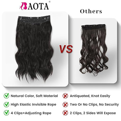 16 Inch Invisible Wire Hair Extension Long Wavy Hair Extensions for Women Mix Brown and Blonde Highlight Adjustable Size Hairpiece 4 Clips in Hair Extension
