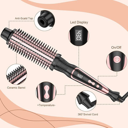 1.5 Inch Thermal Brush for Blowout Look, Heated Round Brush with Dual Voltage & Adjustable Temperature, Smooth & Voluminous Curls, Travel-Friendly Hair Styling Tool (Rose Gold, 1.5 inch)