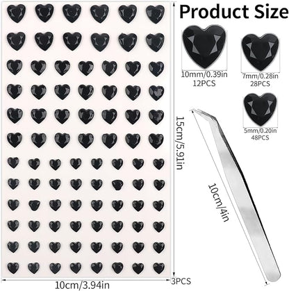 264Pcs Heart Face Gems Love Gems, Self-Adhesive Face Jewels Rhinestones 5/7/10 mm DIY Face Gems Stick on, Valentine Makeup Gems Rave Accessories for Face Eyes Hair Makeup Body, Crafts (Black)