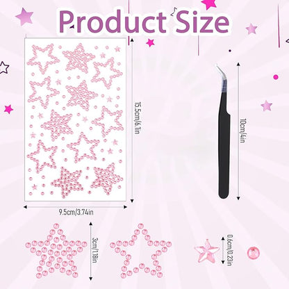 5 Pcs Face Gems Face Jewels, Self-Adhesive Hair Gems Festival Star Rhinestone Sticker for, Eye, Makeup, Body, Stick on Gem, Rave Accessories, Y2K Star Stickers for Women