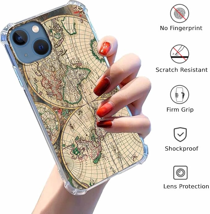 Case for iPhone 15 with Retro Art Design,Aesthetic Vintage World Map Pattern,Trendy Soft TPU Bumper Phone Cover(15,Map)