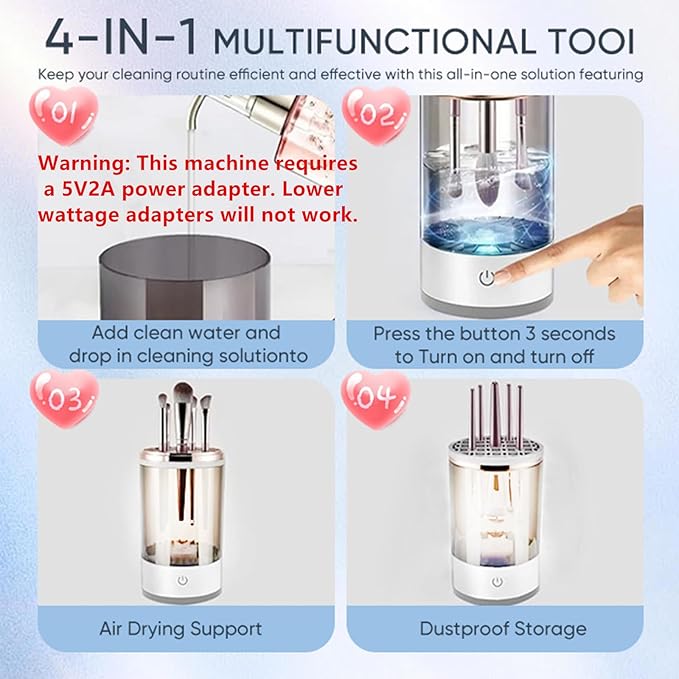 Makeup Brush Cleaner Machine, Upgraded Portable Electric Makeup Brush Cleaner Machine, Automatic Cosmetic Brush Cleaner for Quick & Efficient Cleaning, Suitable for All Brush Sizes(White)