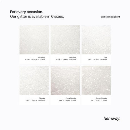 Hemway Premium Ultra Sparkle Glitter Multi Purpose Metallic Flake for Nail Art, Cosmetic Graded, Makeup, Festival, Party, Hair, Body and Eyes 100g / 3.5oz - White Iridescent