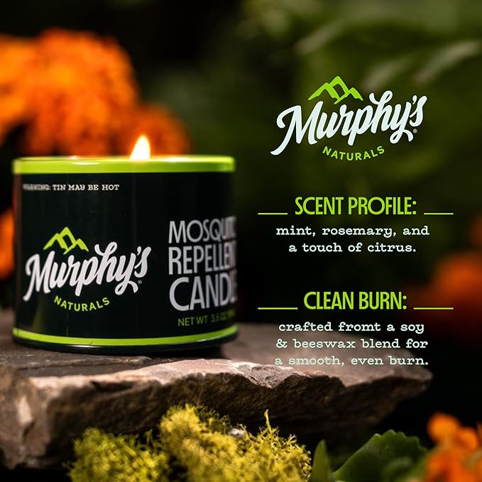 Murphy's Naturals Mini Mosquito Bug Repellent Candles for Outdoor Patio, Citronella & Essential Oils, 14-Hour Burn Time Each, 3.5 oz, 3-Pack