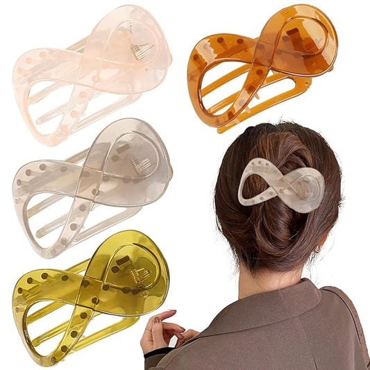4 PCS French Concord Flat Hair Clips for Women 3.35 Inch Curved Hair Claw Clips Alligator Hair Barrettes Volume No Slip Grip Strong Hold Banana Hair Clamps Jaw Clips Styling Hair Accessories