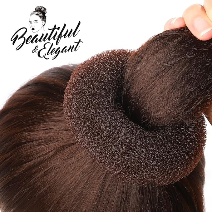 Teenitor Donut Hair Bun Maker Set - 7 Rings (1 Extra-Large, 2 Large, 2 Medium, 2 Small), 5 Elastic Bands, 20 Hair Pins, Dark Brown