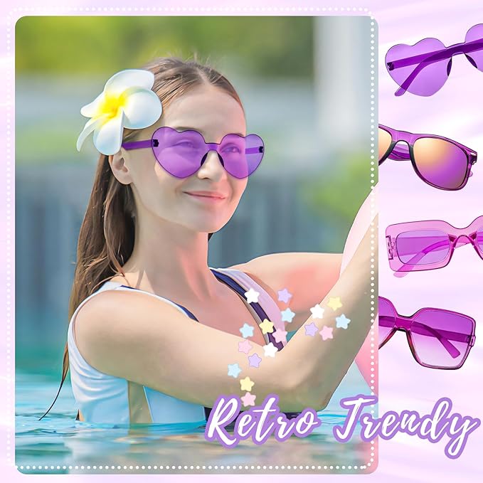 Pibupibu 8 Pack Pink Sunglasses for Women Collection Trendy Cute Costume Accessories Eyewear Set (Transparent/Solid/Mix)
