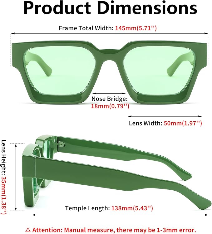 FEISEDY Retro 90s Square Sunglasses for Women Men Trendy Chunky Rectangle Sunglasses UV400 Protection B2385