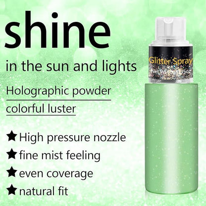 Non-Aerosol Hair and Body Glitter Spray, Holographic Glitter Highlighter Powder, Face Body Clothes Shiny Glitter, Loose Shimmer Hairspray Festival Rave Prom St. Patrick's Day Accessories