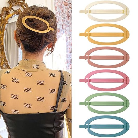 French Concord Hair Clips Claw - 6Pcs Side Slid Flat Hair Clips for Volume Strong Hold No Slip Grip Hair Claw Clips for Women Girls Thick Thin Hair (Matte Bright Oval(Large, 4.7 inches))