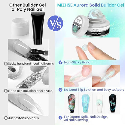 MIZHSE Mermaid Aurora Solid Builder Gel, 1oz Hard Gel for Nails 3D Non-sticky Builder Gels Polish Soak Off for Nails Salon Home DIY Manicure