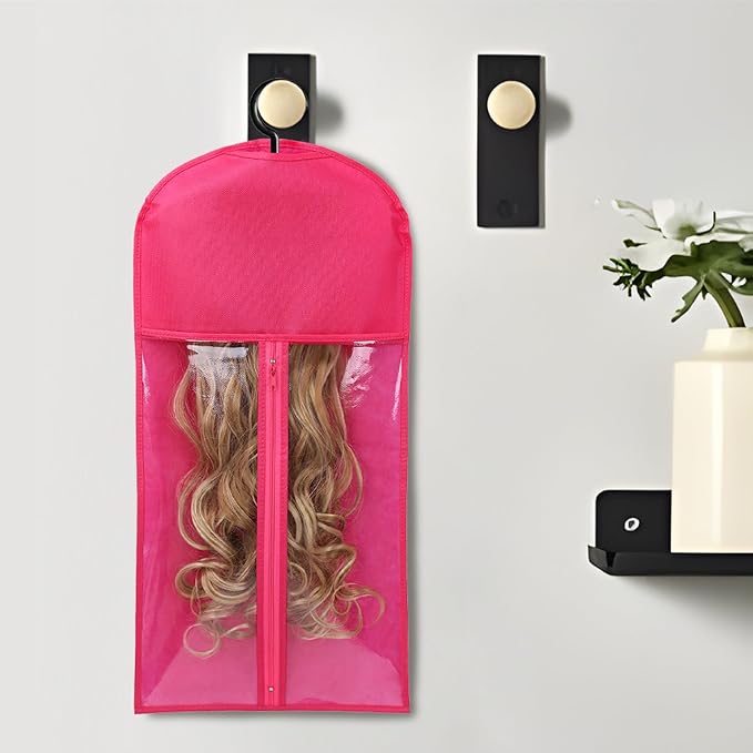 2PCS Wig Bags - Portable Holder for Multiple Wigs & Extensions - Hot Pink