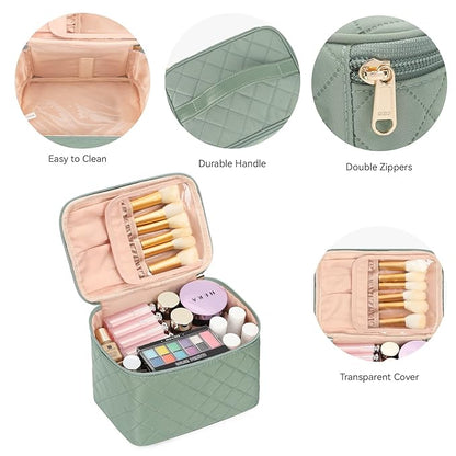 OCHEAL Makeup Bag, Large Capacity Travel Make Up Bag for Cosmetics Vertical Storage,Toiletry Bag for Skincare Makeup Organizer Bag-Green Nylon