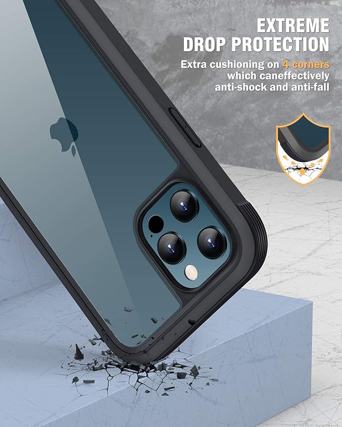 Miracase Designed for iPhone 12 Pro Max Case, Full Body Rugged Case with Built-in Touch Sensitive Anti-Scratch Screen Protector, Soft TPU Case Compatible with iPhone 12 Pro Max 6.7", Black