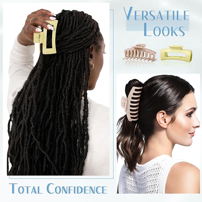 TOCESS Jumbo 4.33 Inch Hair Claw Clips for Women, 8 Pack Matte Non-Slip Rectangle Clips for Thick, Curly, Long or Straight Hair Girls
