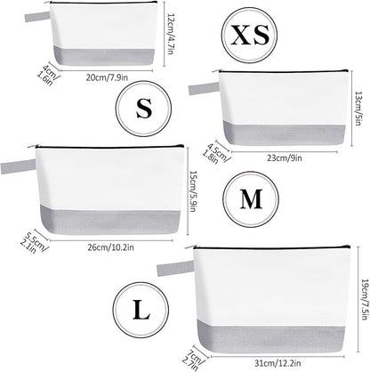 10 Pieces Cotton Canvas Makeup Bag with Bottom and Strap, Multi-Purpose Cosmetic Bag with Zipper Travel Toiletry Pouch, Blank DIY Craft Bag (White&Grey, L)