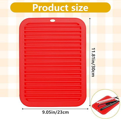 Large Silicone Heat Resistant Mat, 12"x 9" Professional Heat Mat for Curling Iron, Hair Strainghtener and Styling Tool Appliances, Flat Iron Mat, Travel Silicone Mat for Hair Dryer Salon Tools, Red