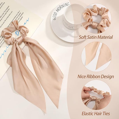 6 PCS Silk Scrunchies with Bows, Knotted Bow Hair Ties for Women & Girls - Satin Elastic Hair Accessories