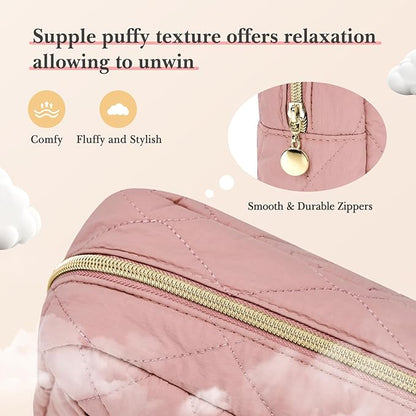 Noozion Makeup Bag, Travel Cosmetic Bag, Puffy Padded Make Up Bag for Women, Makeup Organizer Case, Wide-open Pouch Purse, Travel Essentials
