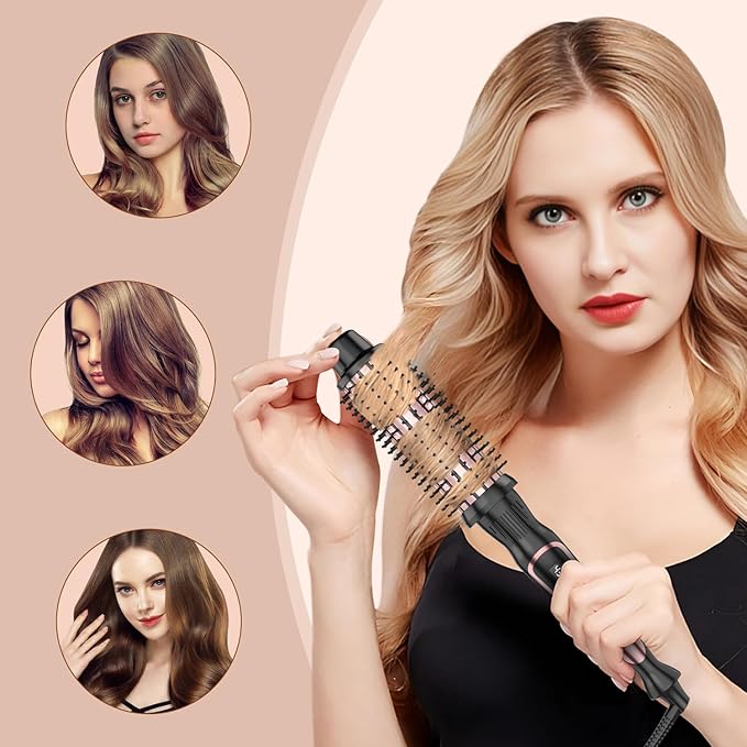 1.5 Inch Thermal Brush for Blowout Look, Heated Round Brush with Dual Voltage & Adjustable Temperature, Smooth & Voluminous Curls, Travel-Friendly Hair Styling Tool (Rose Gold, 1.5 inch)