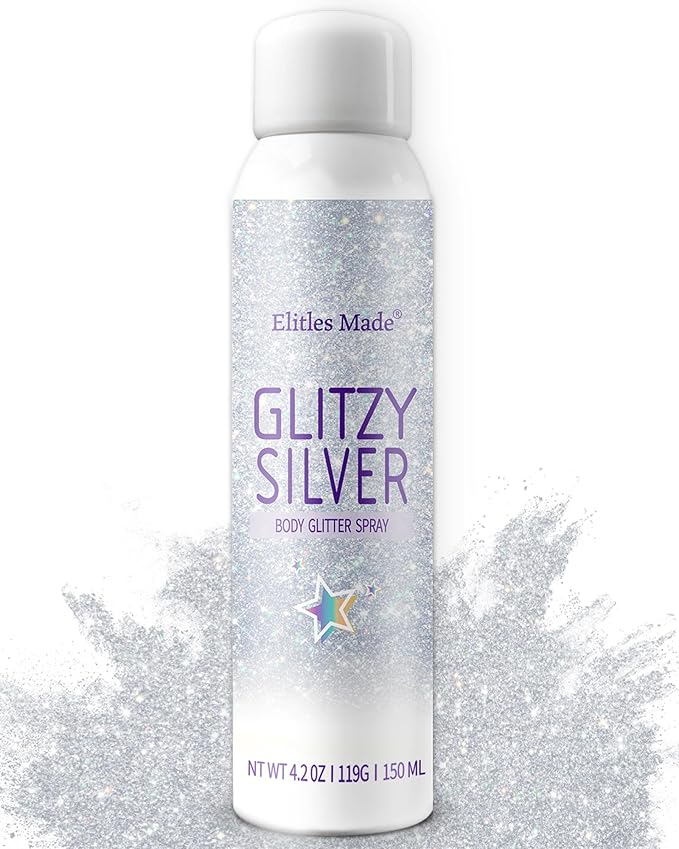 Body Glitte Spray, 150ML Silver Glitter Spray for Hair and Body, Long-Lasting and Quick-Drying Glitter Hairspray for Kids Women, Body Shimmer Festival Rave and Makeup 4.2 Fl Oz