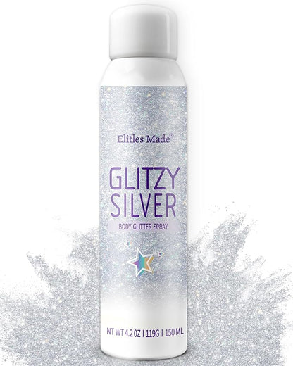 Body Glitte Spray, 150ML Silver Glitter Spray for Hair and Body, Long-Lasting and Quick-Drying Glitter Hairspray for Kids Women, Body Shimmer Festival Rave and Makeup 4.2 Fl Oz