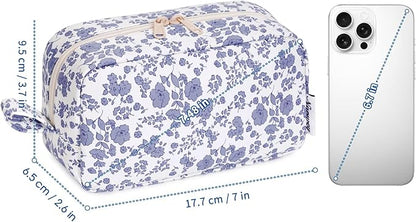 Narwey Small Makeup Bag for Purse Travel Makeup Pouch Mini Cosmetic Bag Zipper Pouch for Women (Little Grayish Blue Flower, Small)