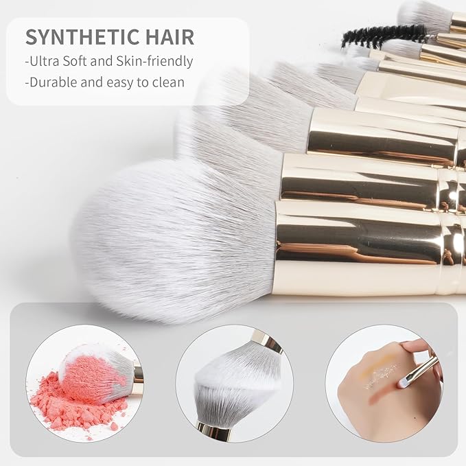 18pcs Makeup Brush Set with Case Dense Synthetic Fiber Premium Metal Ferrule Wood Handle Brushes Includes Powder Foundation Blush Eyeshadow Kit Professional Make up Tools for Women(Grey)