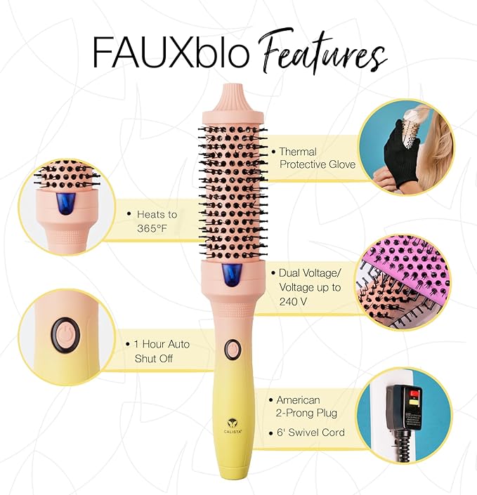 CALISTA FAUXblo Thermal Blowout Brush | Heated, Airless Round Brush | Heats to 365°F | One-Step Blowout Brush for Smooth, Shiny Hair | 3 Sizes for All Hair Types | Dual Voltage (Timeless Teal, 1.5)