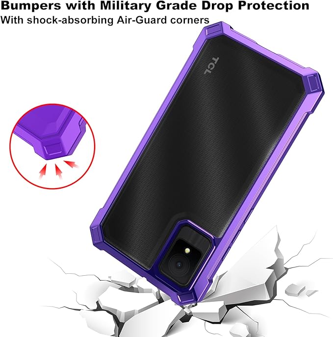 Ailiber for TCL K11 T432W Phone Case, with Screen Protector, Dual Layer Shockproof Bumper, Clear Transparent [Anti Yellowing], Slim Scratch-Resistant Cover for TCL K11-Purple