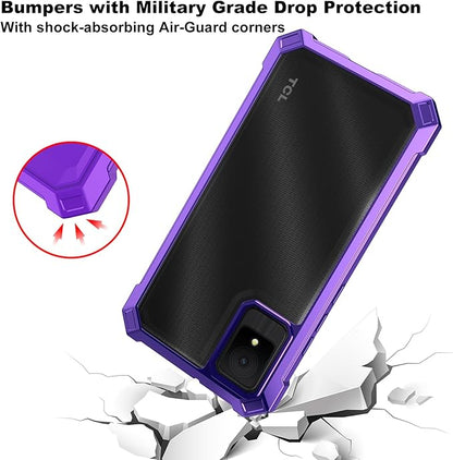 Ailiber for TCL K11 T432W Phone Case, with Screen Protector, Dual Layer Shockproof Bumper, Clear Transparent [Anti Yellowing], Slim Scratch-Resistant Cover for TCL K11-Purple