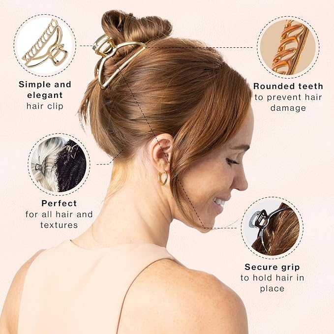 Kitsch Metal Hair Clips for Women - Durable & Elegant Metal Claw Clips, Perfect for Everyday Use & Special Occasions - Gold & Hematite - 2 Pcs