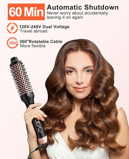 Nimmu Thermal Brush for Blowout Look, 1.5 inch Heated Round Brushes Curling Iron with 10 Temperature Control, Hot Brush Styler Dual Voltage for Travel, Rose Gold