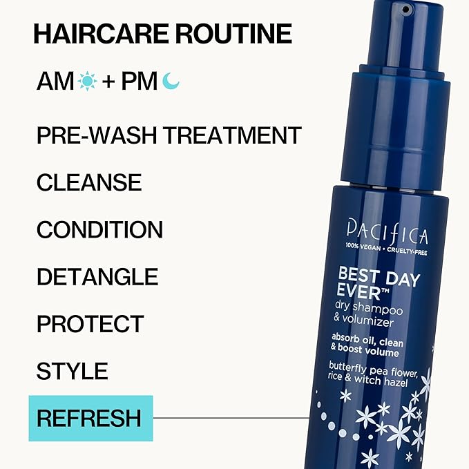 Pacifica Dry Shampoo Powder - Best Day Ever Waterless Shampoo & Instant Volumizer - adds Texture, Refreshes & Absorbs Oil, Non-Aerosol for Women of All Hair Types Natural & Vegan Dermatologist Tested
