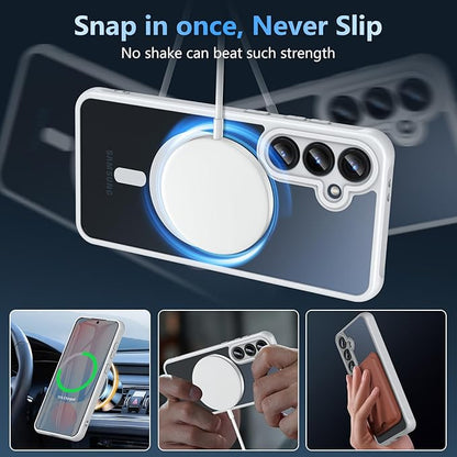 OWKEY for Samsung Galaxy S24 FE Case 6.7'', Magnetic Galaxy S24 FE Case for Magsafe with Tempered Screen Protector [Shockproof Military] Translucent Matte Bumper Phone Cover Samsung S24 FE 5G, Gray