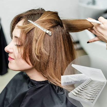 HiJeaton 24Pcs Metal Duck Billed Hair Clips for Women Styling Sectioning, Silver Hair Pins for Long Hair, Alligator Curl Loc Clips for Thick Hair Roller, Salon, Bows DIY
