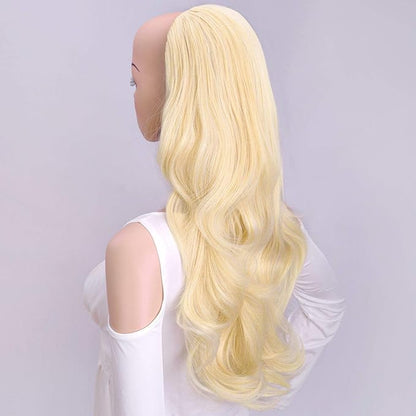 24" Long Wavy Clip in Half Head Tied Wig Blonde Premium Japanese Synthetic fibers Hair Extensions For Women 210g 8#