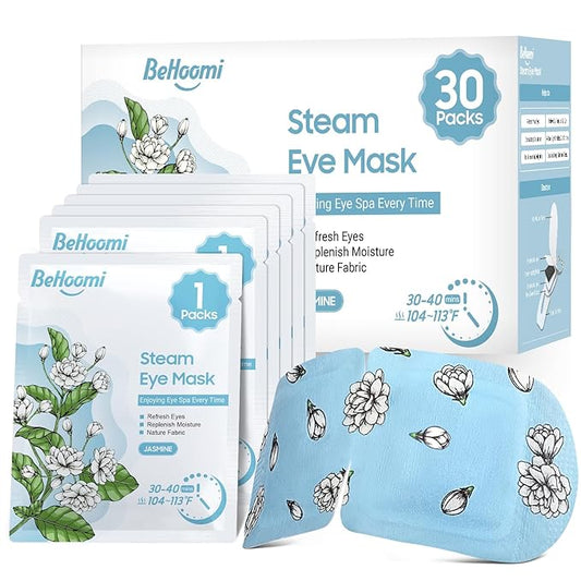 30Packs Steam Eye Mask, Heated Eye Mask Warm Compress for Eyes, Self Heating Warm Eye Masks Disposable Steam Mask for Home Sleep, Spa, Travel Essentials & Relaxation Gifts (Jasmine)