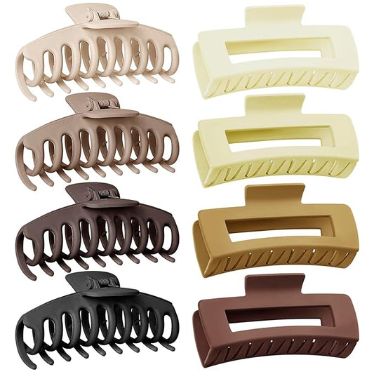 TOCESS Big Claw Clips for Women & Girls, 8 Pack 4.33 Inch Matte Jumbo Hair Claw Clips, Strong Hold Non-Slip Rectangle Hair Clamps for Thick, Curly, Long or Fine Hair