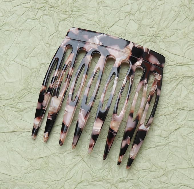 2 Pcs Women Hair Side Comb French Vintage 2.3 x 2.4 Inch Hair Decoration Curved Hair Combs for Bun Twist Hair Styling Accessories (Black and Brown)