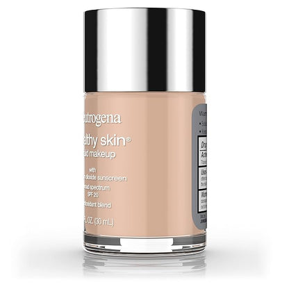 Neutrogena Healthy Skin Liquid Makeup Foundation, Broad Spectrum SPF 20 Sunscreen, Lightweight & Flawless Coverage Foundation with Antioxidant Vitamin E & Feverfew, 90 Warm Beige, 1 fl. oz