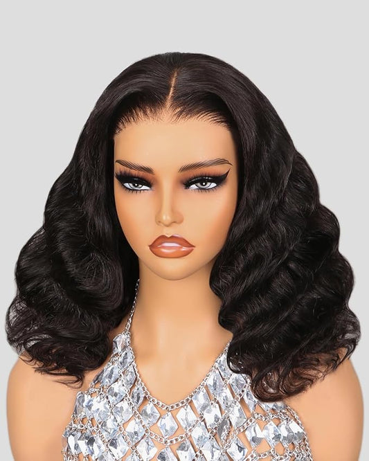 6x6 Bob Wig Human Hair Wear and Go Glueless Wigs 12A Loose Curly Bob Wig Pre Cut Lace Closure Wig Pre Bleached Tiny Knots Short Bob Wigs 14 Inch